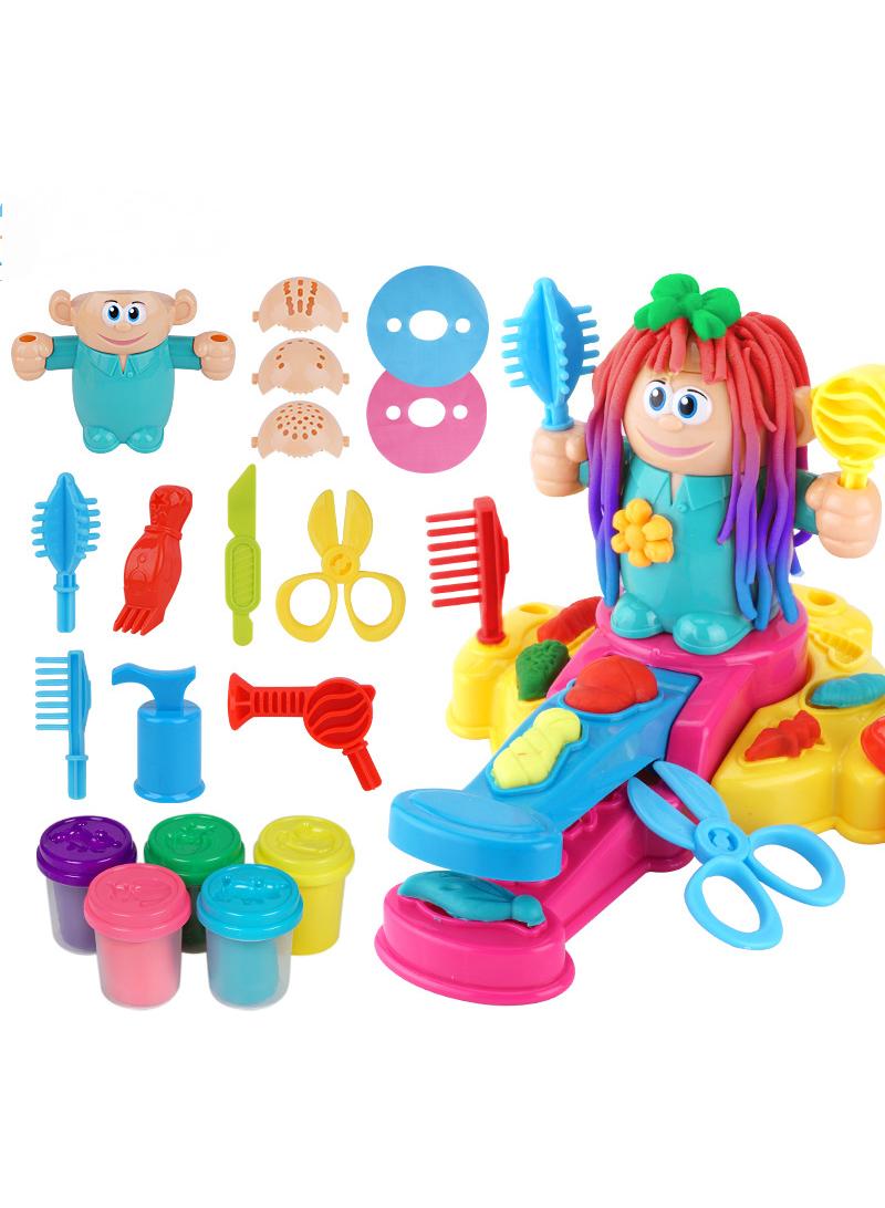 Children's Barber Color Mud Toy DIY Ice Cream Noodle Machine Plasticine Play Home Children's Color Mud Toy Hair Cutting Game - Image 1