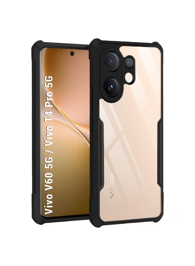 جراب شفاف صلب من البولي كربونات لهاتف Vivo V60 مع إطار أسود مقاوم للصدمات من مادة TPU، جراب شفاف مقاوم للصدمات بزاوية 360 درجة غير قابل للاصفرار لهاتف Vivo V60 - Image 3