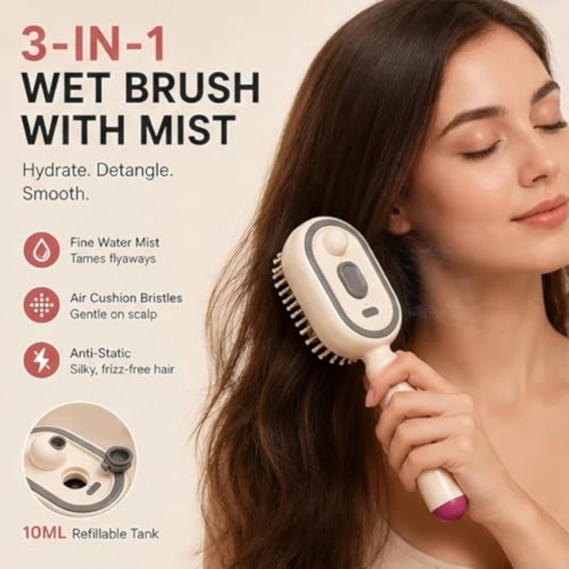 Upgraded Electric Spray Air Cushion Massage Comb, Anti-Static Electric Steam Brush for Hair, Rechargeable Spray 5 in 1 Electric Scalp Massager for Reduce Frizz, Nourishes Hairs, Anti-Static - Image 2