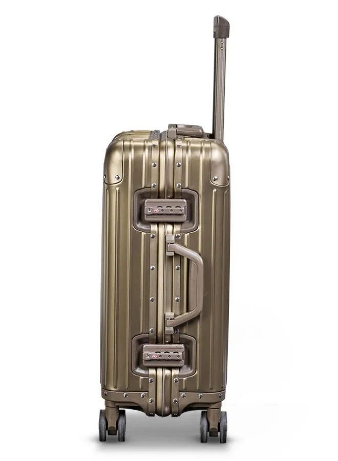 ليمرا حقيبة سفر مخصصة لكبينة الطائرة مقاس 20 بوصة مصنوعة من الالومنيوم الكامل لون ذهبي