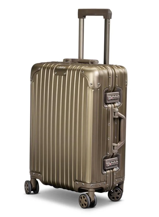 ليمرا حقيبة سفر مخصصة لكبينة الطائرة مقاس 20 بوصة مصنوعة من الالومنيوم الكامل لون ذهبي