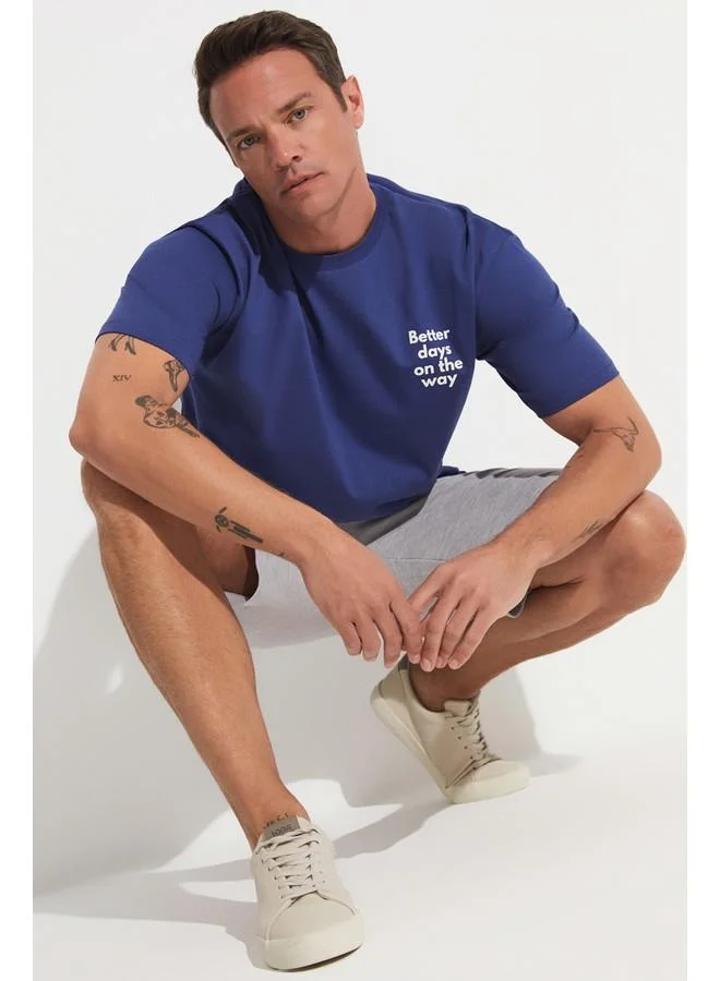 JUNE June Men Oversize 100% Cotton Slogan Printed Tshirt Indigo
