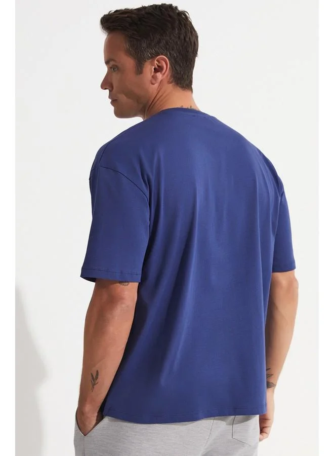 JUNE June Men Oversize 100% Cotton Slogan Printed Tshirt Indigo