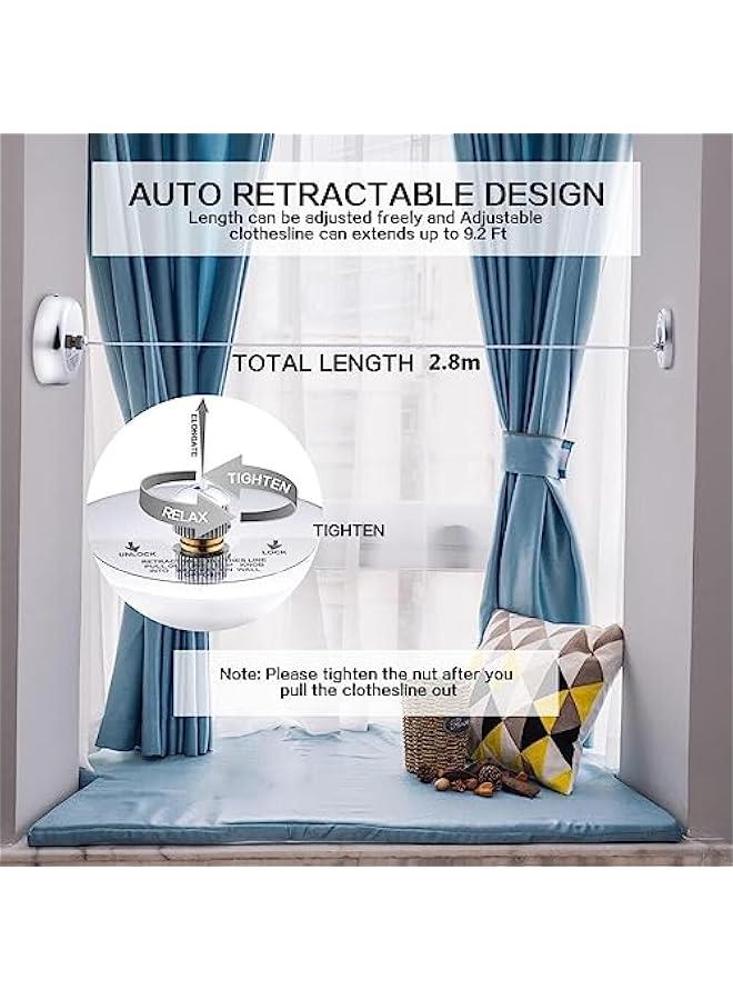 RYNX 28m Stainless Steel Retrable ClotheslinePortable Duty Indoor and Outdoor Washing Line with Wall MountEasy Installation Telescopic Invisible Balcony Clothes Line for Hotel BathroomWhite - Image 3
