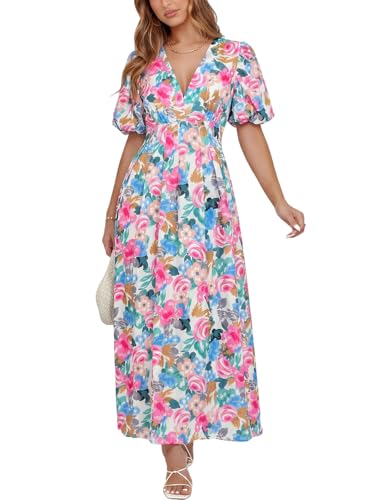 Maxigerui Women's Summer Floral Maxi Dress Spring Wedding Guest Dress 2026 Rose Pink Floral Print L - Image 1