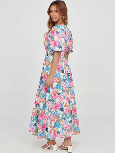 Maxigerui Women's Summer Floral Maxi Dress Spring Wedding Guest Dress 2026 Rose Pink Floral Print L - Image 3