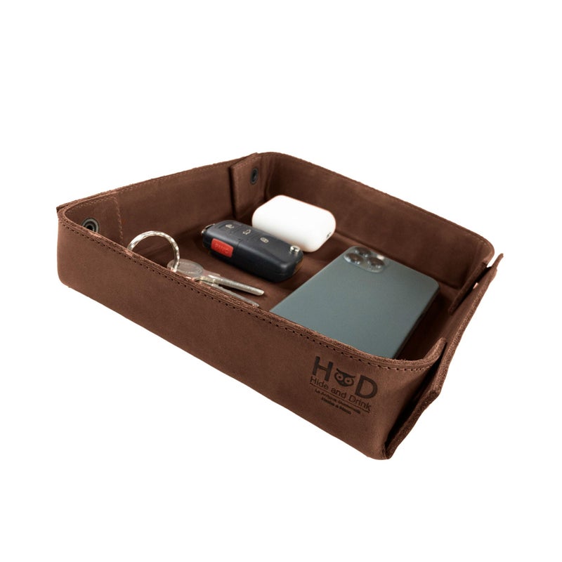 Hide  Drink Leather Catchall Tray Easy Access Organizer for Keys Coins Change Jewelry Watches Smartphones Durable Vintage Style Handmade  Bourbon Brown