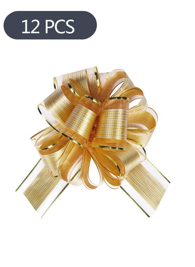 Generic 12-Piece Large Pull Bow Gift Wrapping Bows, Ribbon Pull Bows for Wedding Gift Baskets Party Gift Wrap Bows, Presents Decorating Bows to Wrap Box or Decoration (Gold)  - Image 1