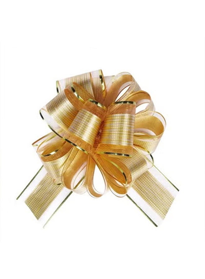 أقواس تغليف هدايا كبيرة مكونة من 10 قطعة ، وأقواس سحب على شكل شريط من أجل سلال هدايا الزفاف ، وأقواس لف هدايا الزفاف ، وتقدم أقواسًا لتزيين الصندوق أو الزخرفة (ذهبي) - Image 1