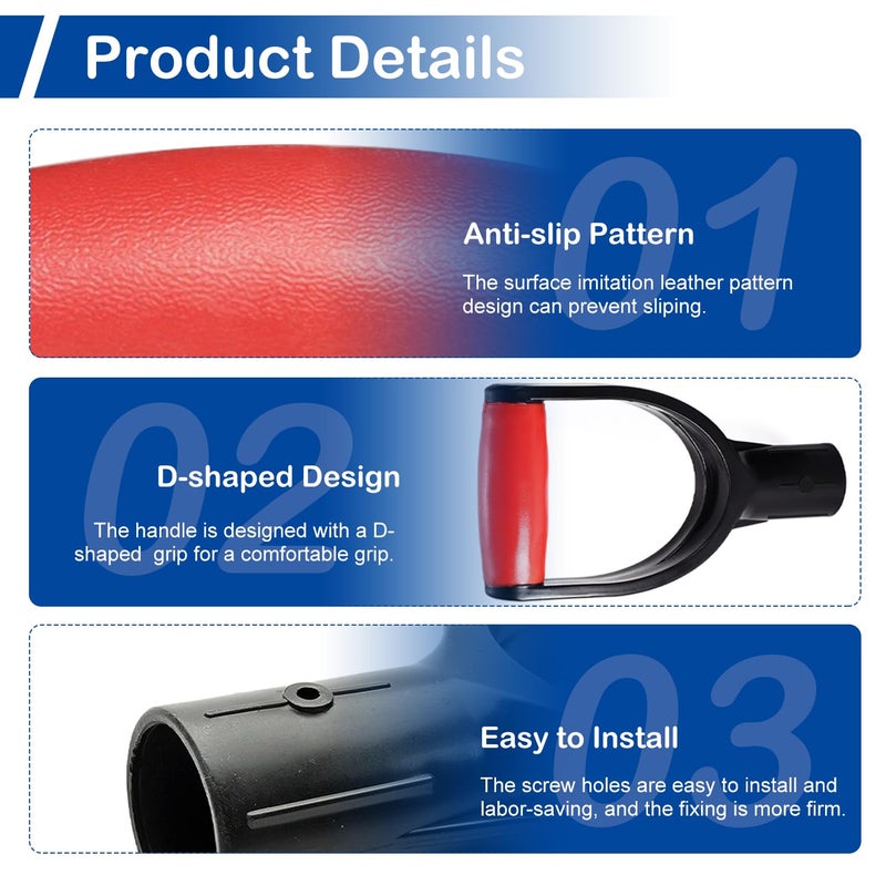 MroMax Shovel D Grip Handle, 1-1/4" Inner Diameter 32mm PVC Spade Snow Shovel Replacement Handle Garden Accessories for Digging Raking Tool Red-Black - Image 4