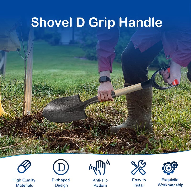 MroMax Shovel D Grip Handle, 1-1/4" Inner Diameter 32mm PVC Spade Snow Shovel Replacement Handle Garden Accessories for Digging Raking Tool Red-Black - Image 2