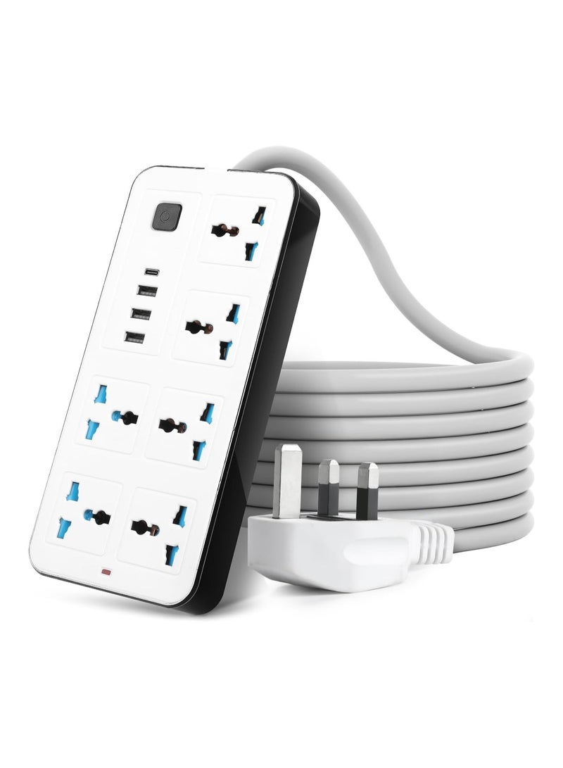 HAANDY 6-Outlet 2M Extension Cord with USB Ports and C-type, Surge Protector & Multi-Plug Adapter, Power Extension Cable, USB Hub with Socket - Perfect for Gaming with 10A Fused Plug - Image 1