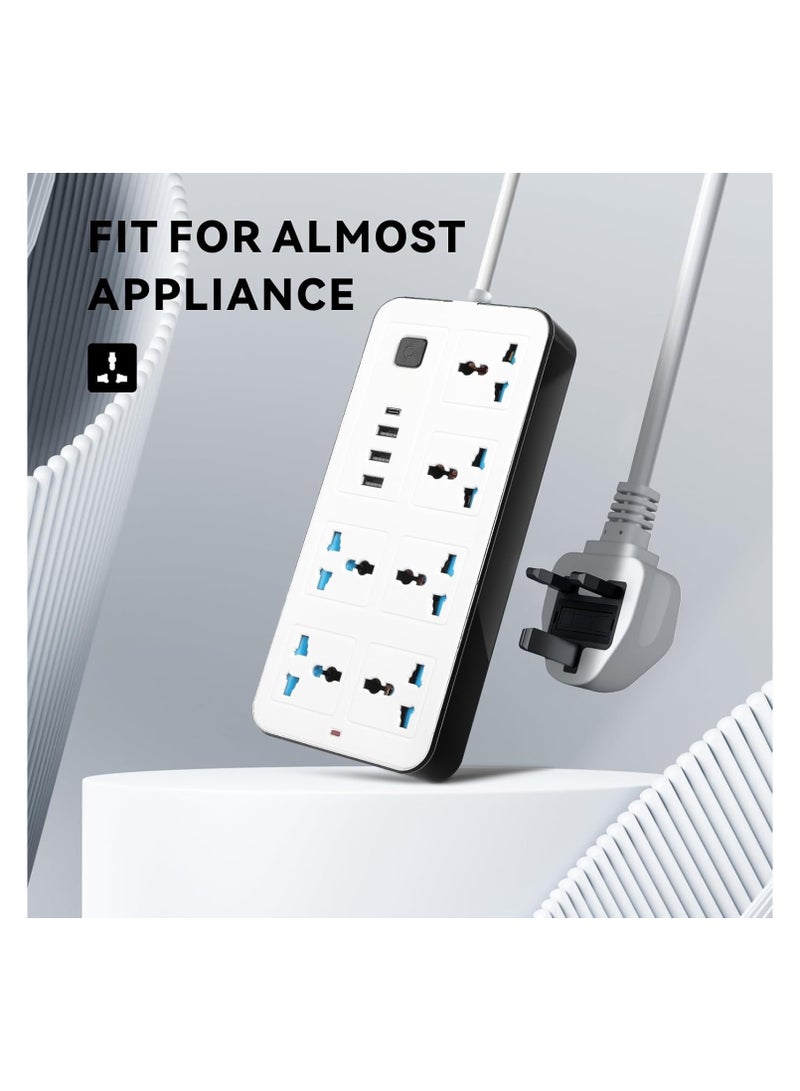HAANDY 6-Outlet 2M Extension Cord with USB Ports and C-type, Surge Protector & Multi-Plug Adapter, Power Extension Cable, USB Hub with Socket - Perfect for Gaming with 10A Fused Plug - Image 2