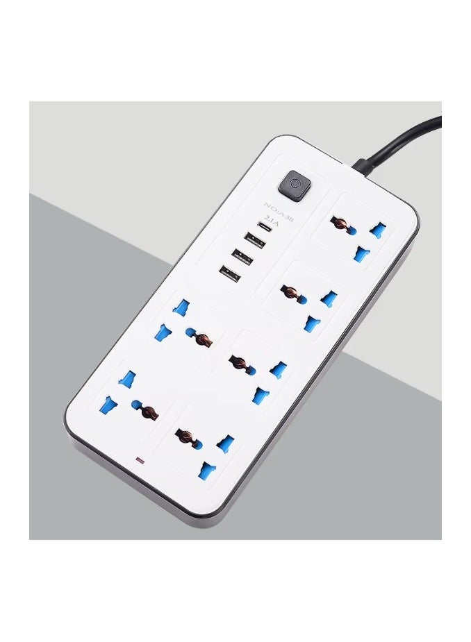 HAANDY 6-Outlet 2M Extension Cord with USB Ports and C-type, Surge Protector & Multi-Plug Adapter, Power Extension Cable, USB Hub with Socket - Perfect for Gaming with 10A Fused Plug - Image 3