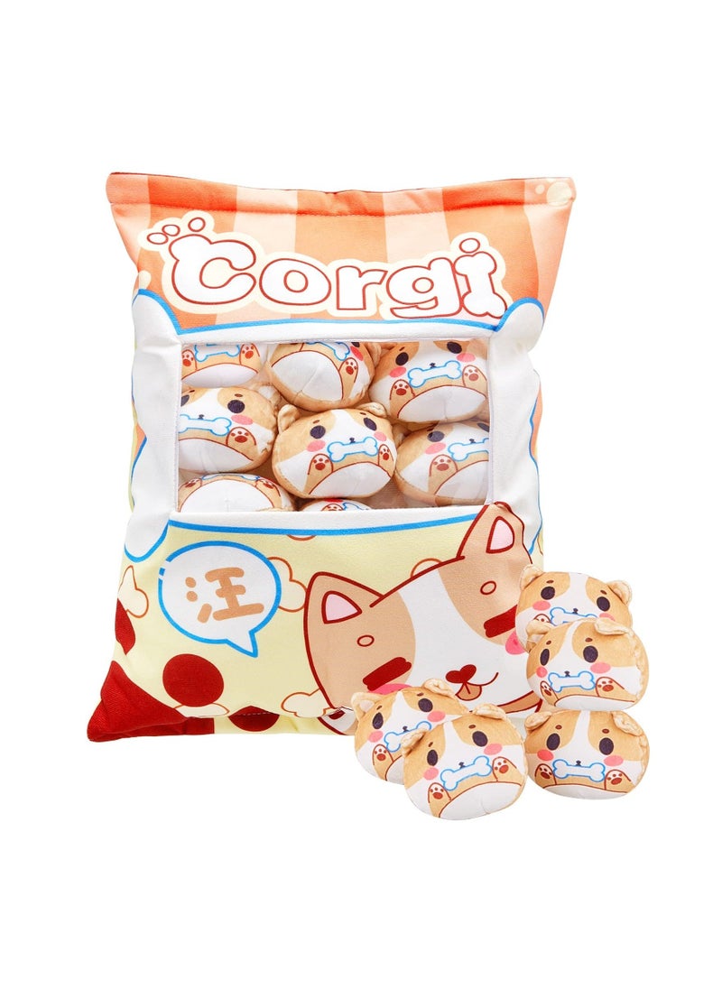 SYOSI Plush Pillow Kawaii Room Decor Throw Removable Stuffed Animal Toys Fluffy Kittens Dog Creative Gifts for Teens Girls Kids Brown  - Image 1