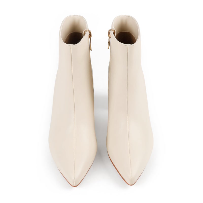 JOY IN LOVE Women's Ankle Boots Chunky Block Heel Pointed Toe Zipper Booties Off-white Velvet US 8.5 - Image 4