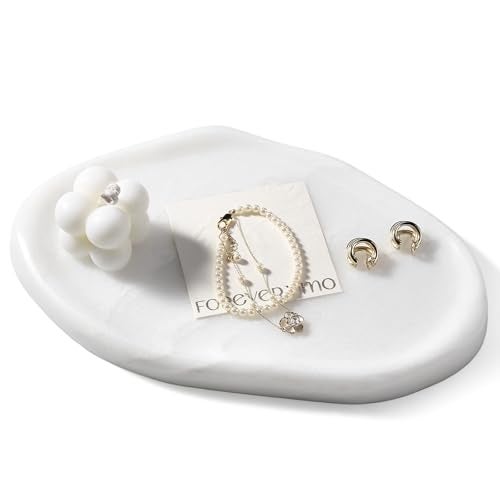 Koville Luxurious White Marble Vanity Tray Cloud Shape Serving Stone Key Tray for Home Decor 10 x 7 Marble Storage Trays for Bathroom Stone Plate Holder for Perfume Candle and Jewelry - Image 1