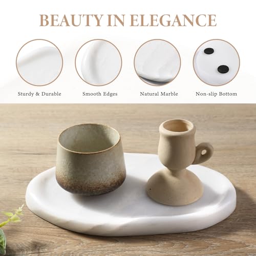 Koville Luxurious White Marble Vanity Tray Cloud Shape Serving Stone Key Tray for Home Decor 10 x 7 Marble Storage Trays for Bathroom Stone Plate Holder for Perfume Candle and Jewelry - Image 3