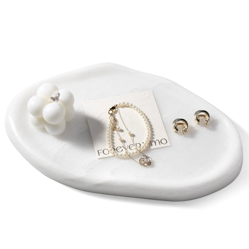 Koville Luxurious White Marble Vanity Tray Cloud Shape Serving Stone Key Tray for Home Decor 10 x 7 Marble Storage Trays for Bathroom Stone Plate Holder for Perfume Candle and Jewelry - Image 2