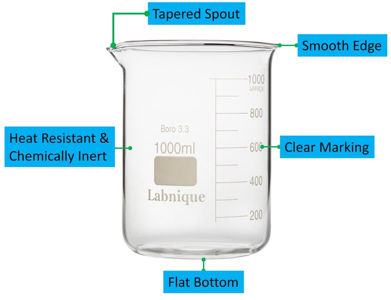 Labnique Borosilicate 3.3 Glass Griffin Beaker, Low Form with Printed Graduation (250ml, Pack of 8) - Image 3