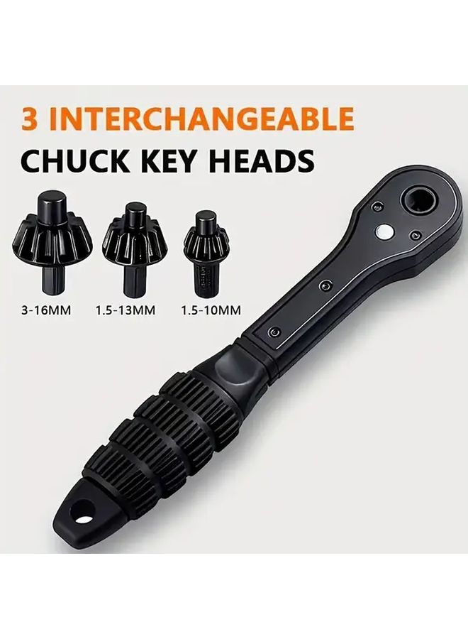 Upgraded Second Generation Iron Drill Bit Wrench with Replaceable Head Key 3 Speed Quick Ratchet Forward Reverse Rotation and Non Slip Handle for Secure Grip Industrial Grade Ergonomic Tool Suitable for Professional Mechanics and DIY Projects Precision Machining Socket Adapter Adjustable Drill Chuck Wrench Set - Image 1