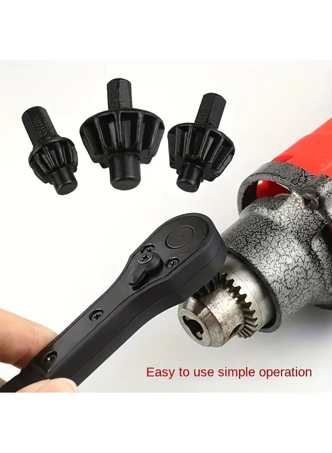 Upgraded Second Generation Iron Drill Bit Wrench with Replaceable Head Key 3 Speed Quick Ratchet Forward Reverse Rotation and Non Slip Handle for Secure Grip Industrial Grade Ergonomic Tool Suitable for Professional Mechanics and DIY Projects Precision Machining Socket Adapter Adjustable Drill Chuck Wrench Set - Image 3