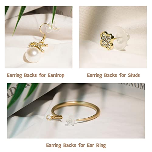 KASBEE Earring Backs, Silicone Earring Backings, Clear Rubber Earring Safety Back Stoppers, Soft Clutch Ear Locking with Pad (Pack of 100) - Image 4