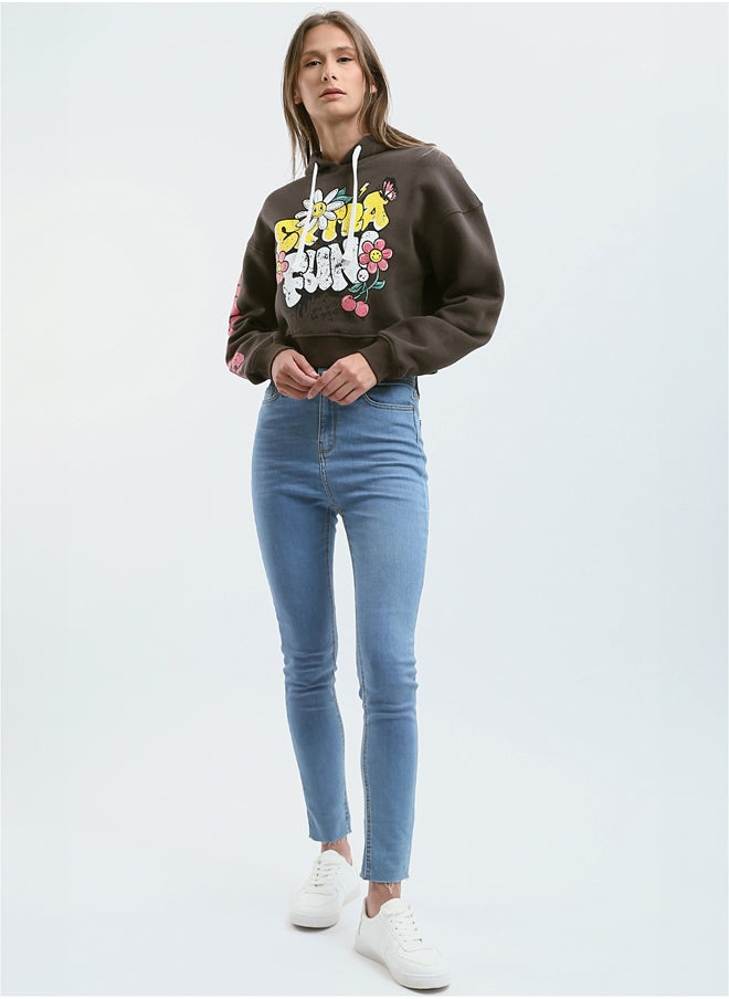 RAVIN - Printed "Extra Fun" Slip On Dark Brown Short Hoodie - Image 1