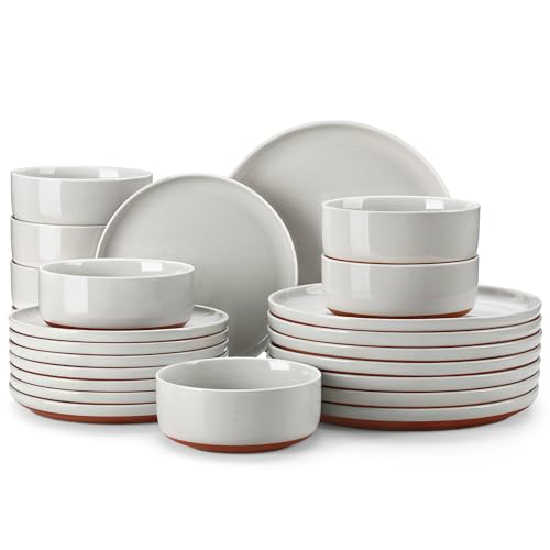 MALACASA Plates and Bowls Sets, 24 Pieces Modern Ceramic Dinnerware Set for 8 Kitchen Dinner Set Stoneware Dishware Dishes Set Microwave and Dishwasher Safe, Grey, Series TARA - Image 1