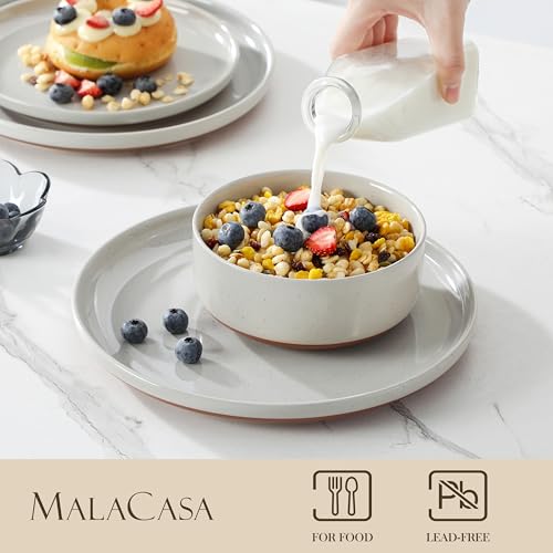 MALACASA Plates and Bowls Sets, 24 Pieces Modern Ceramic Dinnerware Set for 8 Kitchen Dinner Set Stoneware Dishware Dishes Set Microwave and Dishwasher Safe, Grey, Series TARA - Image 3