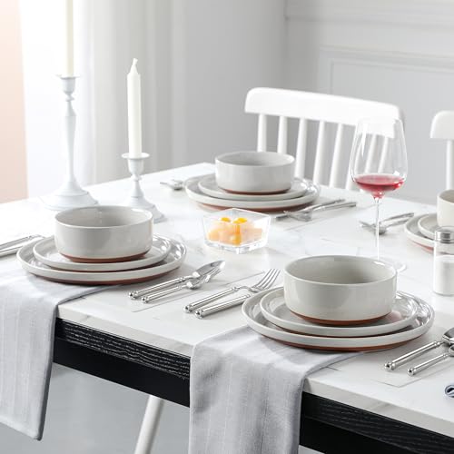 MALACASA Plates and Bowls Sets, 24 Pieces Modern Ceramic Dinnerware Set for 8 Kitchen Dinner Set Stoneware Dishware Dishes Set Microwave and Dishwasher Safe, Grey, Series TARA - Image 5