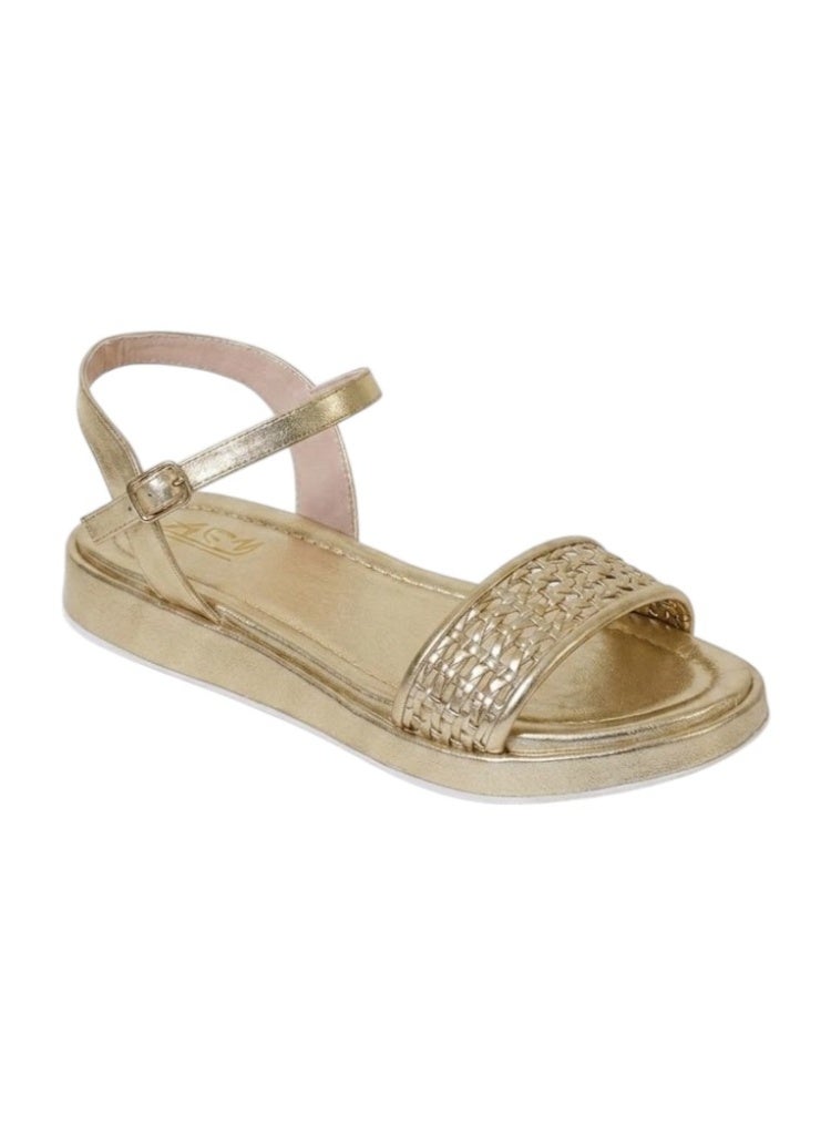 LIFESTYLISH sandals Leather flat with mesh strap SF-62- Gold - Image 1