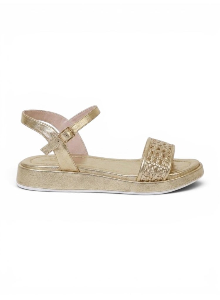 LIFESTYLISH sandals Leather flat with mesh strap SF-62- Gold - Image 2
