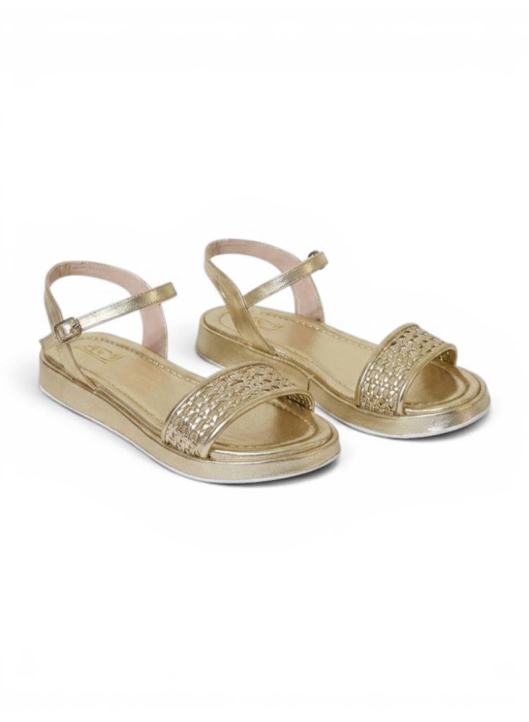 LIFESTYLISH sandals Leather flat with mesh strap SF-62- Gold - Image 3