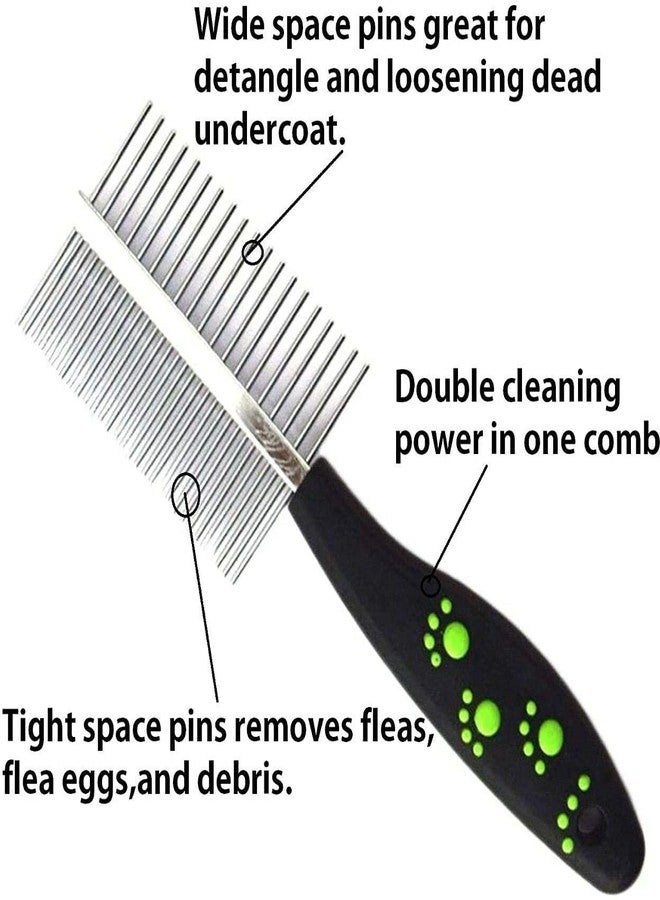 Agirav Double Sided Dog Grooming Comb with Soft Grip Handle, Reduces Shedding, Wide and Narrow Space Stainless Steel Pins for Detangling and Flea Removal - Image 2