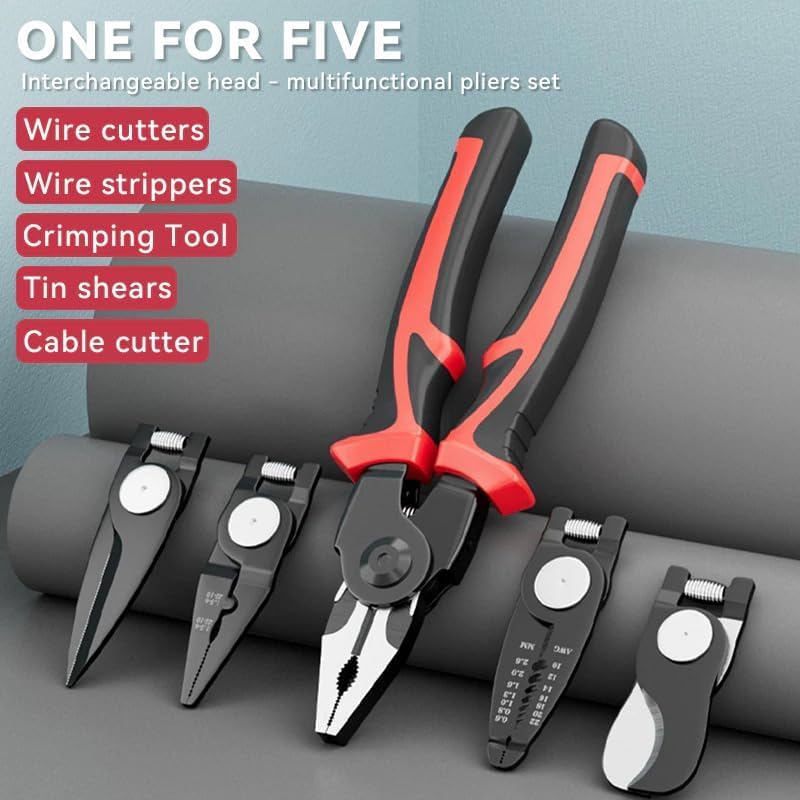 OffyBird 5in1 Interchangeable Pliers Set Electricians Combination Tool with Wire Stripping Crimping Cutting Metal Shearing HeavyDuty Hand Tool Kit for Electrical Auto Repair Home Use - Image 2