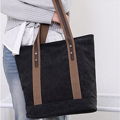 Sunshinejing Canvas Tote Bag for Women Casual Top Handle Work Totes Purse Shopping Handbags Shoulder Bag (Black) - Image 5