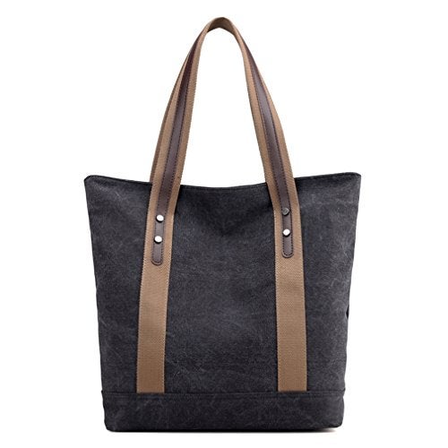 Sunshinejing Canvas Tote Bag for Women Casual Top Handle Work Totes Purse Shopping Handbags Shoulder Bag (Black) - Image 1
