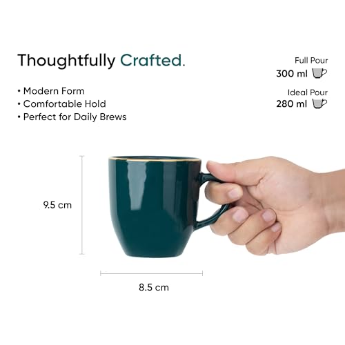 Shay Ceramic Coffee Mug Set, Set of 2, 300ml, Teal Gold | Medium Mug | Glossy Finish | Porcelain Coffee Cup Set | Ceramic Cup (Teal Gold Milk Mug, Set of 2) - Image 5