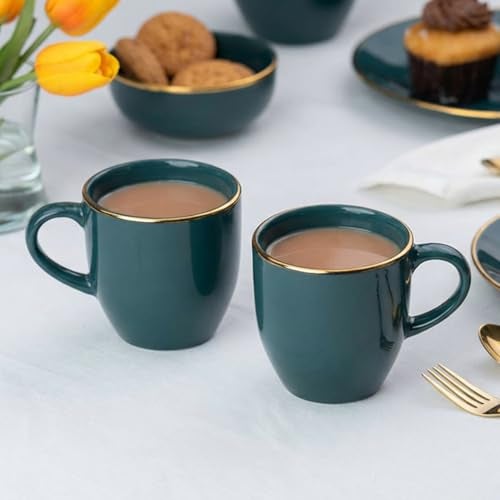 Shay Ceramic Coffee Mug Set, Set of 2, 300ml, Teal Gold | Medium Mug | Glossy Finish | Porcelain Coffee Cup Set | Ceramic Cup (Teal Gold Milk Mug, Set of 2) - Image 2