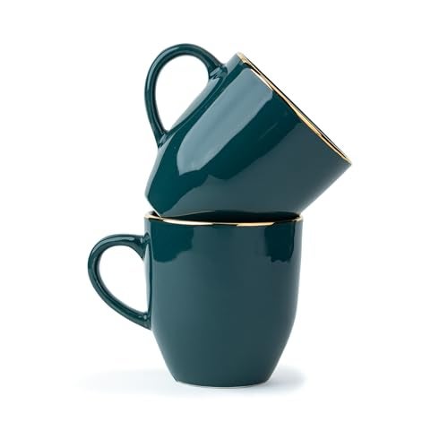 Shay Ceramic Coffee Mug Set, Set of 2, 300ml, Teal Gold | Medium Mug | Glossy Finish | Porcelain Coffee Cup Set | Ceramic Cup (Teal Gold Milk Mug, Set of 2) - Image 1