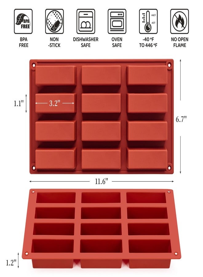 CLUEWR 2 Pack Silicone Granola Bar Molds, 12 Cavity Rectangle Protein Bar Mold Silicone Baking Molds for Butter/Chocolate/Candy/Cereal/Energy Bars - Image 2