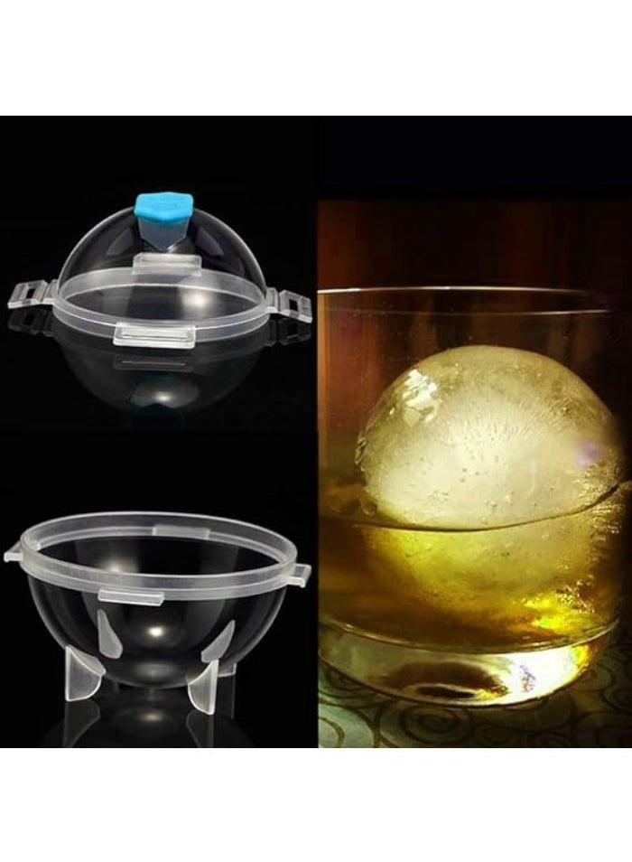 صانع مكعبات الثلج الكرة قالب مكعبات الثلج قالب سيليكون صانع كرات الثلج والكوكتيل قالب دائري بغطاء بسداده،صينية كبيرة،4قطع (سداده ,أزرق فاتح) - Image 1