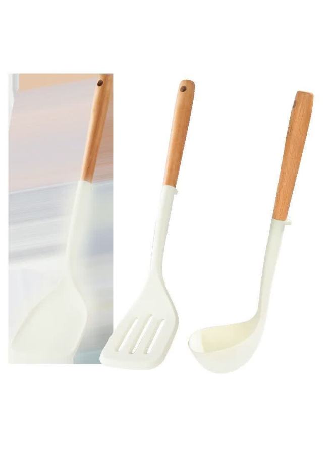 Temeiju Silicone Spatula 3-piece Set With Beech Wood Handles, High-temperature Resistant Non-stick Cooking Spatula, Slotted Spoon, And Soup Ladle