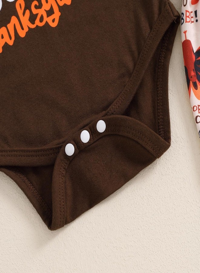 Frietlebird Newborn Thanksgiving Outfit Baby Boy Long Sleeve Turkey Romper Suspender Pants Hat My First Thanksgiving Outfit (B-Brown,0-3 Months) - Image 5