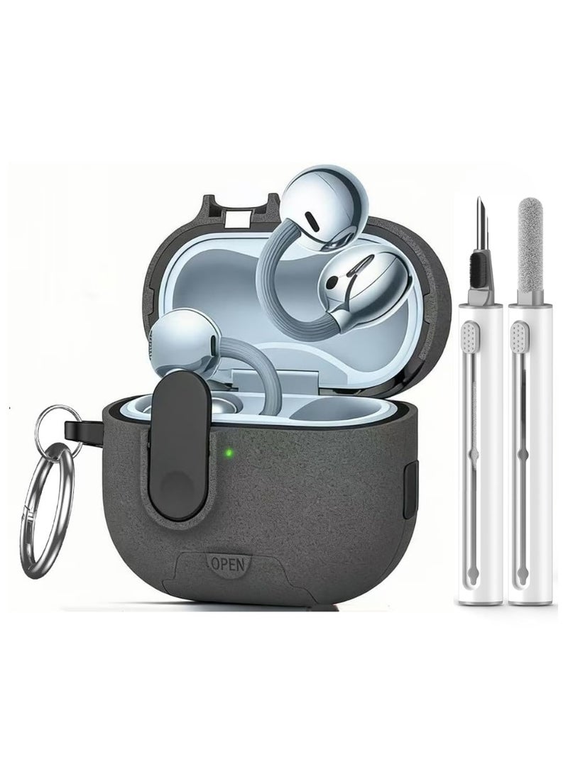 QIRG Compatible with Huawei FreeClip 2 Case with Stand,Full Drop Protection Automatic Snap Switch Design with Cleaner Kit -Black - Image 1