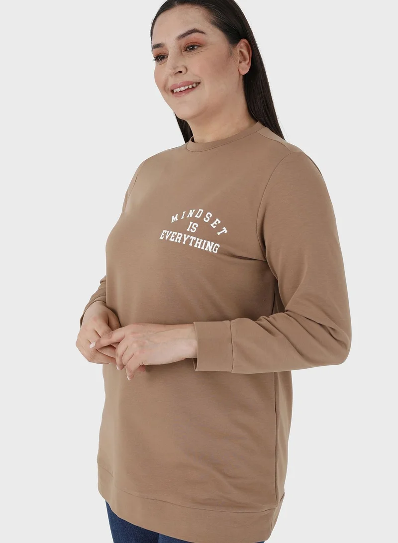 Alia by modanisa Round Neck Printed Sweatshirt