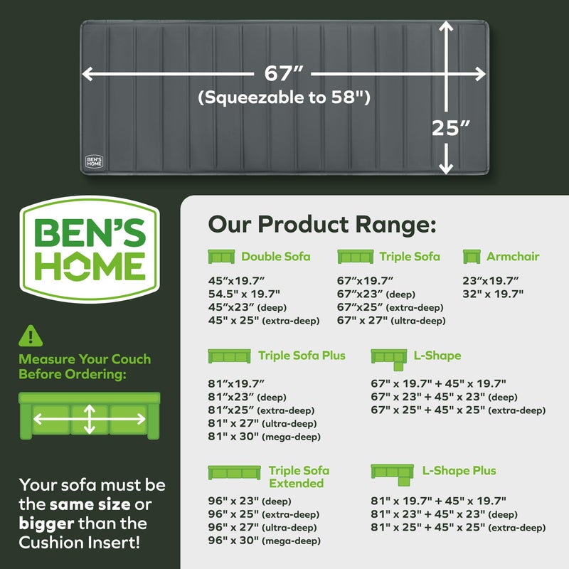 BEN'SHOMEÂ® Heavy Duty Deep Couch Cushion Support Board for Sagging Sofas | Fits 58"-67", 25" Seat Depth | Protects Your Back from Sinking Seats | 0.5" Solid Wood, 400 LBS, Lifetime Replacement - Image 2