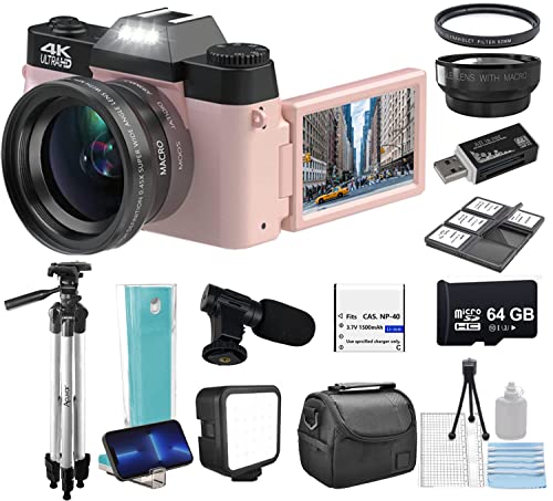 Acuvar 4K 56MP Digital Camera for Photography, Vlogging Camera for YouTube, 3’’ 180° Flip Screen, WiFi, 16X Zoom, 64GB Micro SD Card, Card Holder & USB Reader (Pink) for Mom - Image 1