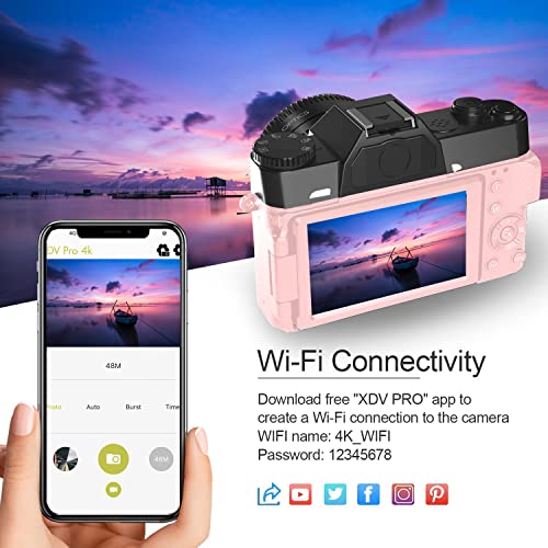 Acuvar 4K 56MP Digital Camera for Photography, Vlogging Camera for YouTube, 3’’ 180° Flip Screen, WiFi, 16X Zoom, 64GB Micro SD Card, Card Holder & USB Reader (Pink) for Mom - Image 3